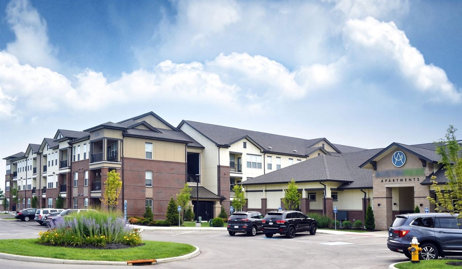 Completed multifamily apartment building with new exterior
